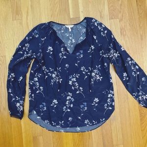 Rebecca Taylor Long Sleeve with Strings Blue Floral
